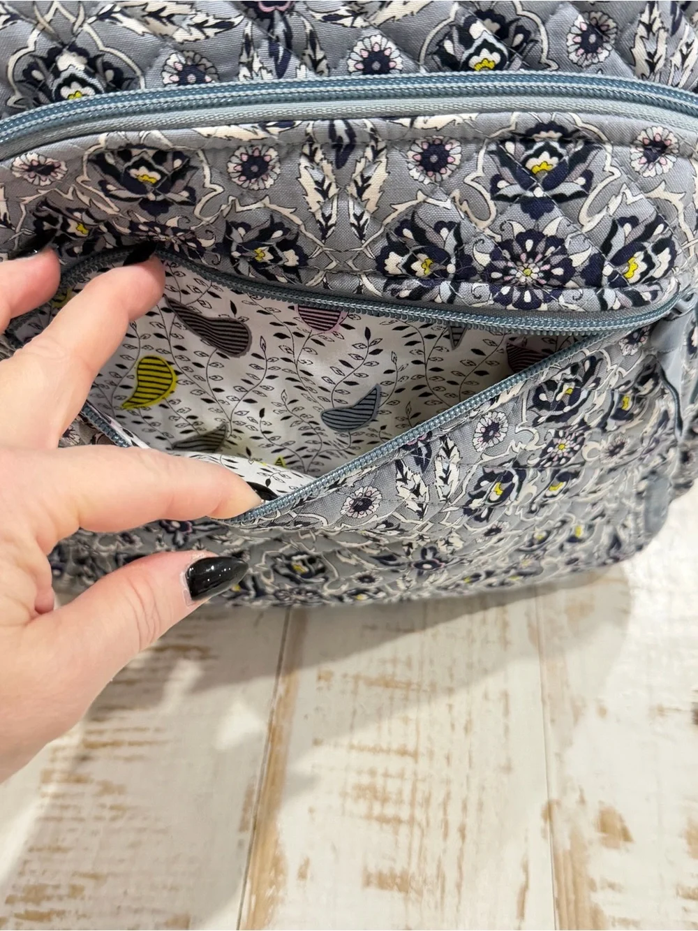 Vera Bradley Campus Backpack Quilted Gray Floral Backpack Plaza Tile Laptop Bag